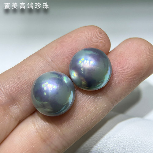 炫彩马贝珍珠一对天然海水珍珠可定制马贝耳钉
