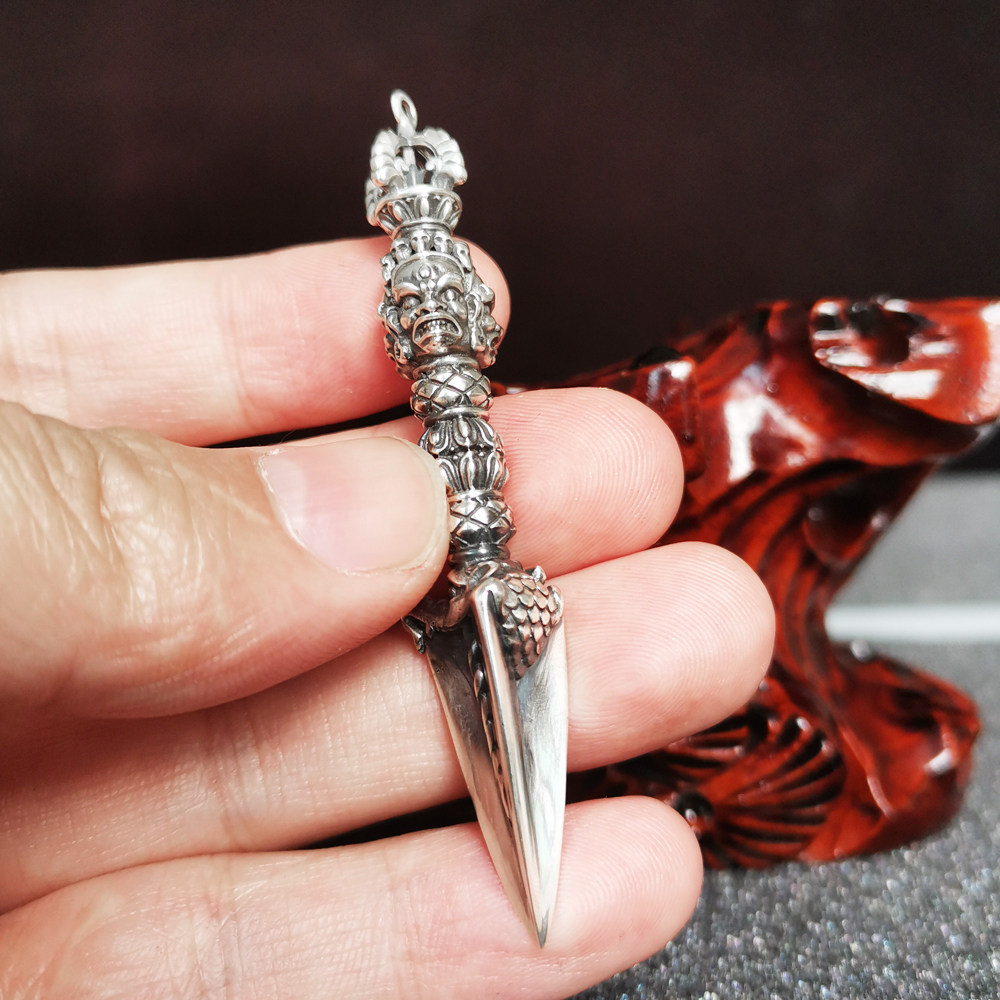 尼泊尔金刚杵金刚橛降魔杵密宗藏传佛法器时尚足银饰品吊坠配饰