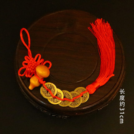 黄铜五帝钱桃木葫芦中国结编织门对门挂件摆地摊摆件厂家挂饰