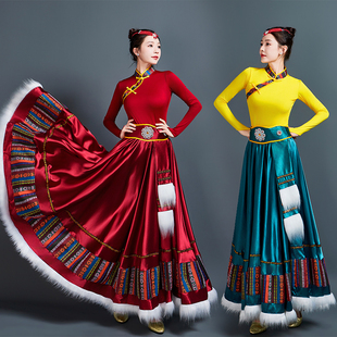 藏族舞蹈服套装 艺考练习裙女成人 藏族演出服上衣半裙藏族舞蹈新款