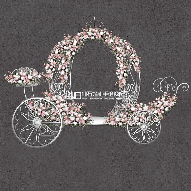 zj128粉白色花艺白色南瓜马车造景婚礼手绘素材psd文件