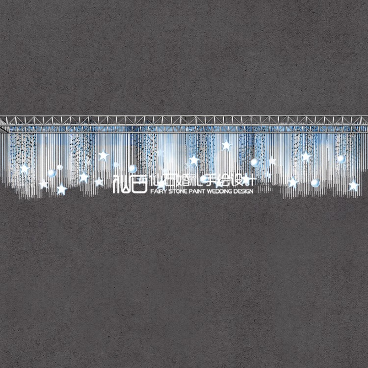 C130蓝白色星星圆球白色线帘小米灯舞台吊顶婚礼手绘素材PSD文件