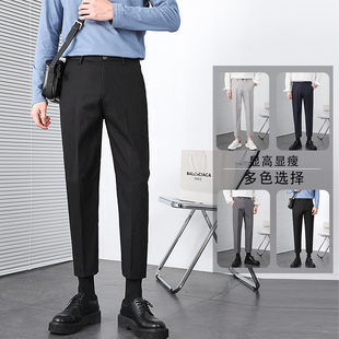 小西裤男九分裤西裤垂感直筒修身小脚潮流百搭新款商务休闲男裤子