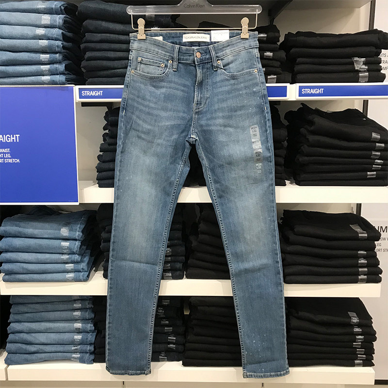 ck calvin klein男士新款帅气时尚有型修身弹力水洗做旧牛仔裤