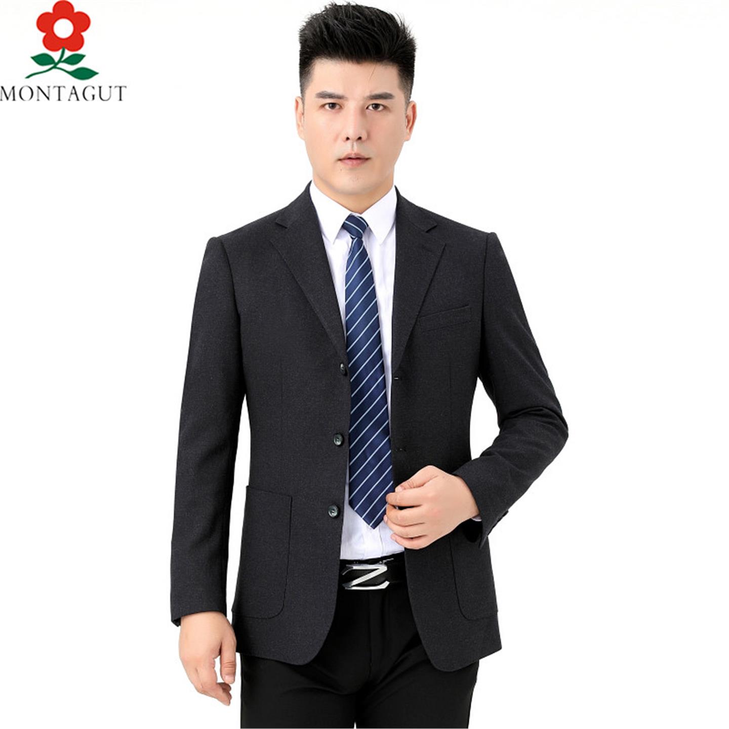 法国梦特娇中年男三粒扣西服商务休闲羊毛单西三颗扣正装上衣外套