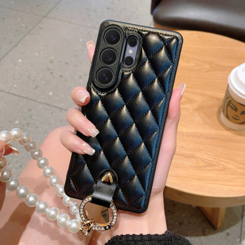 适用三星s26手机壳galaxy s26ultra斜挎背带挂绳s25edge珍珠手链s25十手提菱格s26u加小香风uitra素皮25+女款