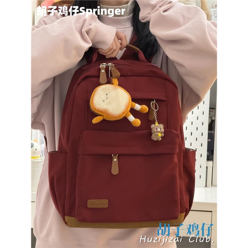 红色日系复古双肩背包