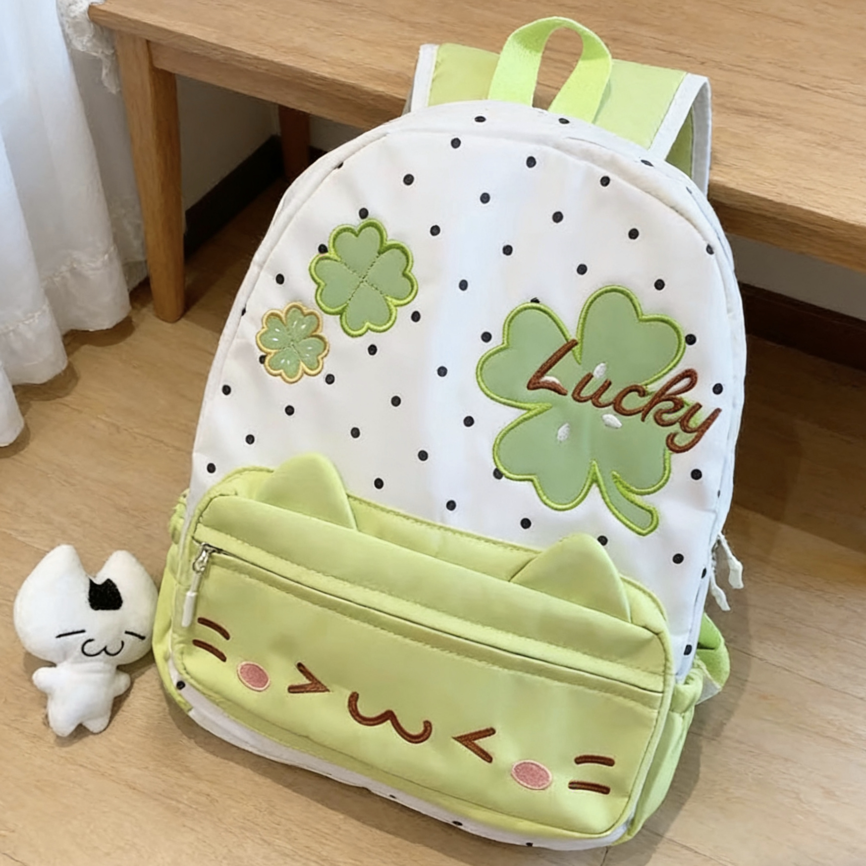 日系幸运四叶草小猫耳朵书包可爱学生软妹双肩包轻便小清新背包女