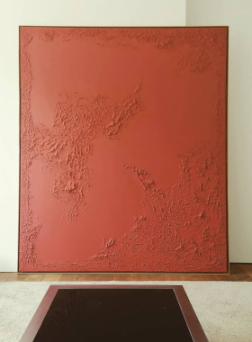 原创手绘肌理油画北欧风格简约红色绿色抽象油画样板间客厅装饰画