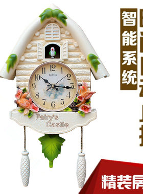 儿童卡通钟表布谷鸟报时挂钟树脂创意个性时钟家用时尚客厅石英钟