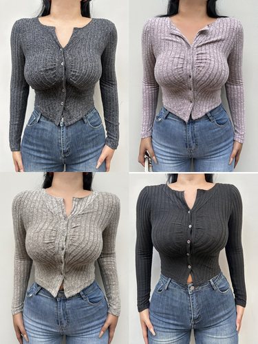 长袖欧美简约常规褶皱女