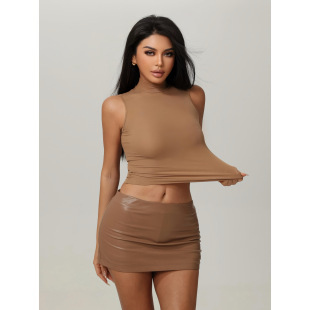 LAPINKY【尼西亚】欧美辣妹半高领无袖T恤内搭修身背心上衣