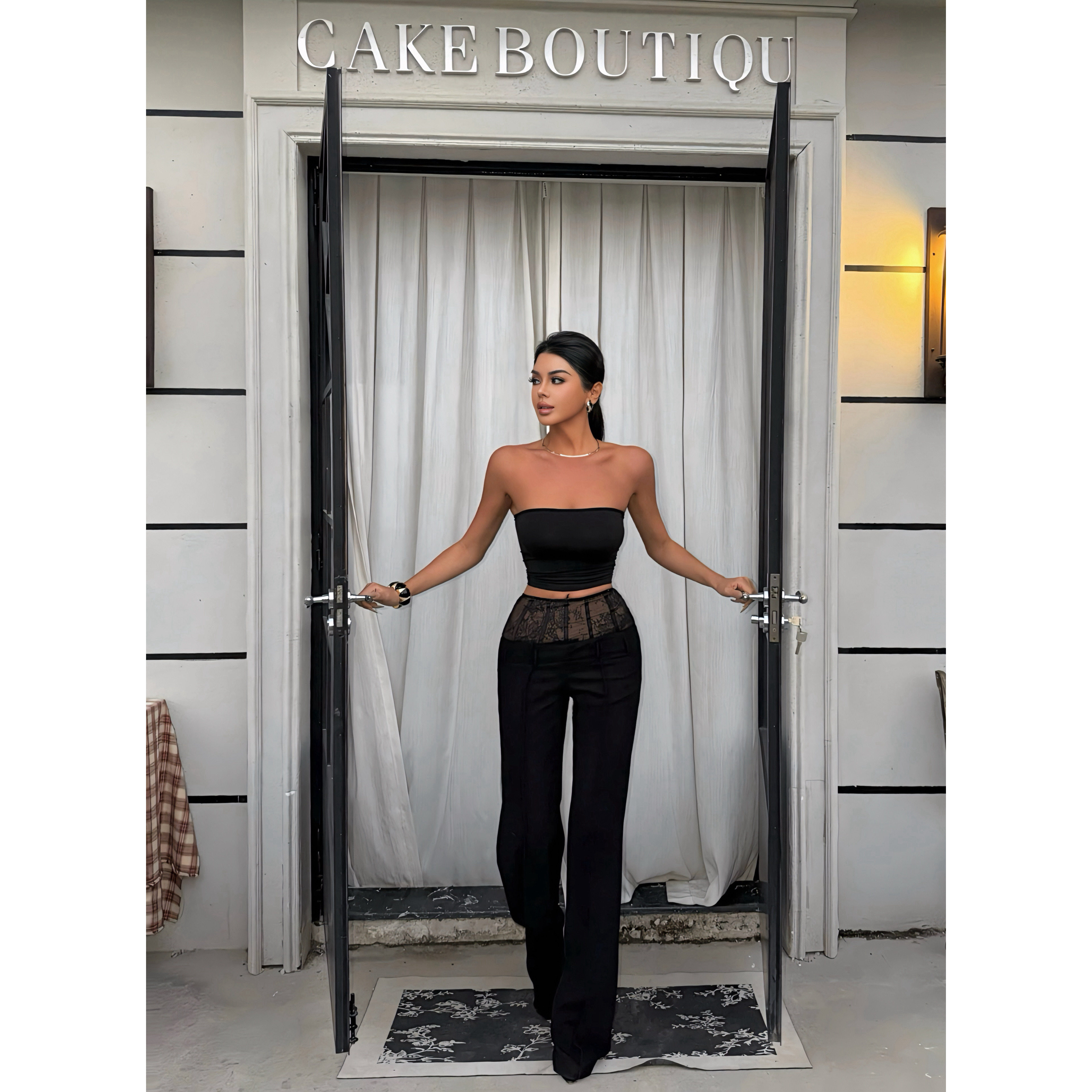 LAPINKY 【比利时】欧美辣妹中腰直筒长裤蕾丝边显瘦百搭阔腿裤,女装/女士精品,休闲裤,淘宝优惠券,粉丝福利购,淘宝优惠卷