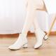 米白色妈妈鞋 女靴真皮中跟大码 时尚 秋冬加绒短靴女粗跟2025新款