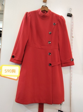 红色长袖立领收腰显瘦面连衣裙 咨询库存下单 90胸