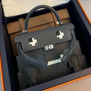 马赛克娃娃包凯莉包女掌纹牛皮进口swift皮手提包卡通可爱小包包