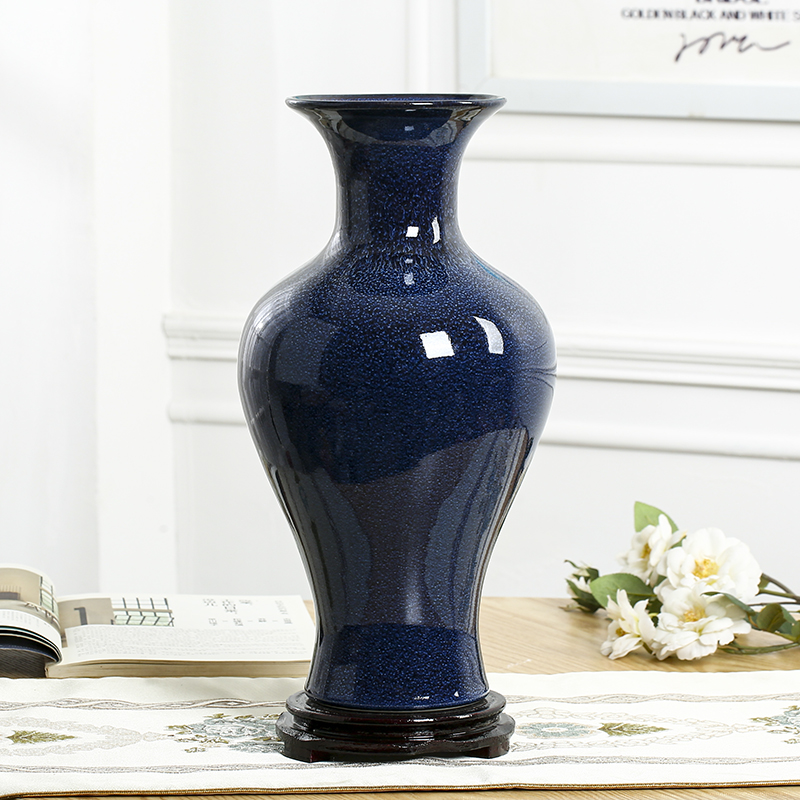 景德i镇陶瓷器花瓶窑变蓝色客厅插花中式家居装饰品摆件居家工品