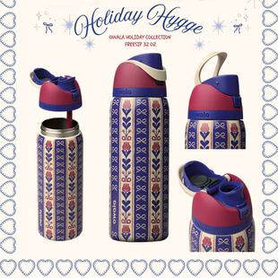 Owala蓝色条纹蝴蝶结保温保冷杯FreeSip双饮盖吸管杯礼物杯945ml