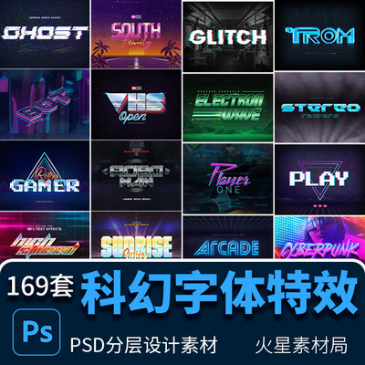 科幻未来赛博朋克潮流特效字体文字效果样机海报 PSD设计素材模版