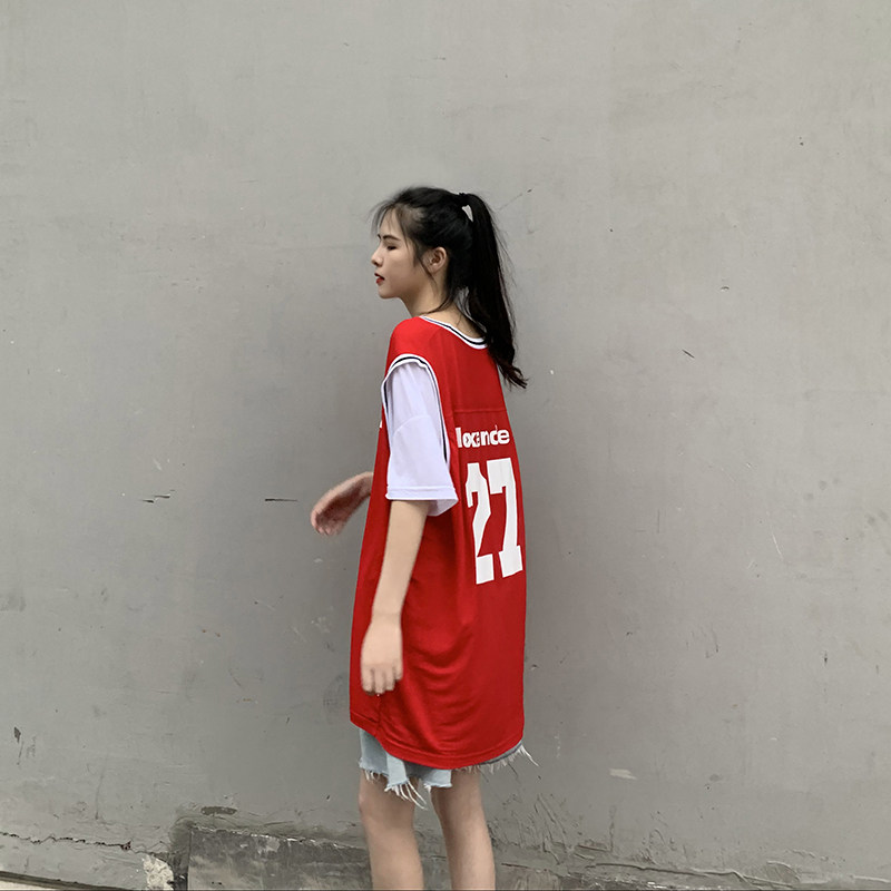 2025新款夏假两件BF风嘻哈宽松中长款T恤女包时尚欧洲站韩国女装