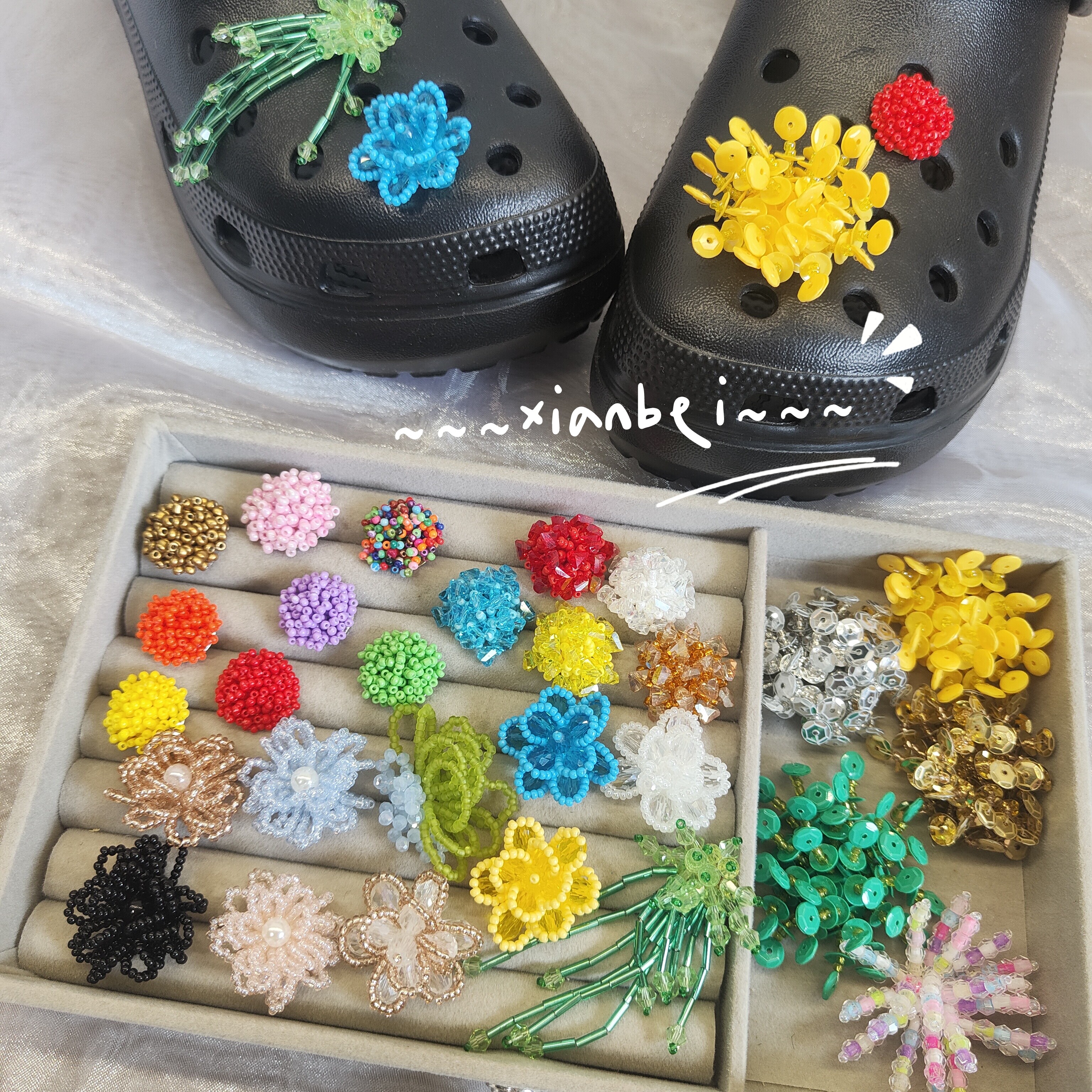 自选diy春天彩色手工串珠鞋花适配crocs卡骆驰洞洞鞋芭蕾鞋果冻鞋