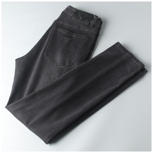 男装 百搭黑灰色水洗工艺立体剪裁商务休闲直筒牛仔裤 高档春夏季