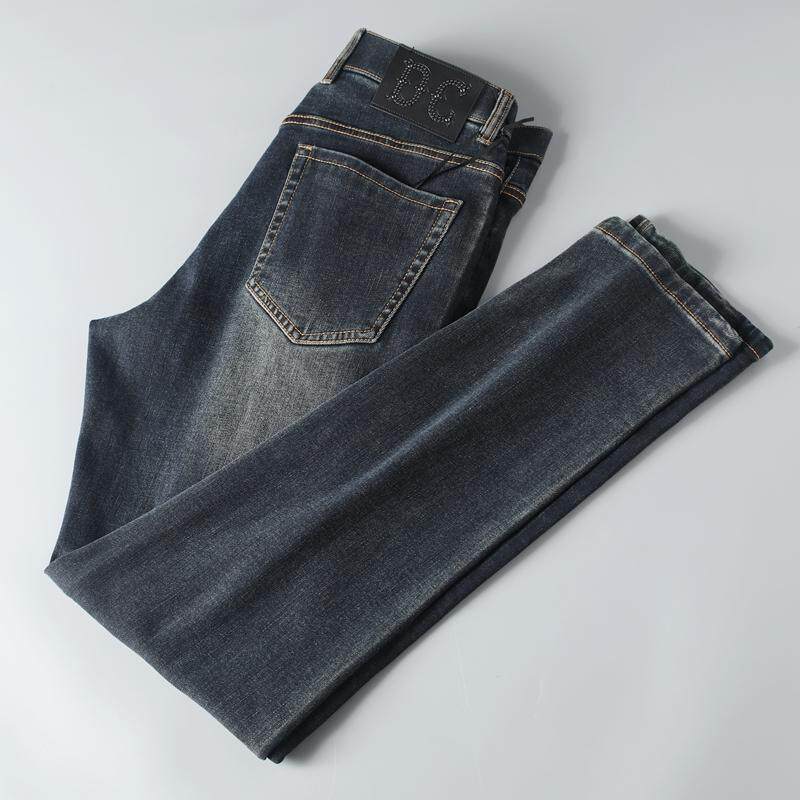 秋冬新款深蓝色时尚长裤子男装休闲通勤百搭修身直筒弹力牛仔裤