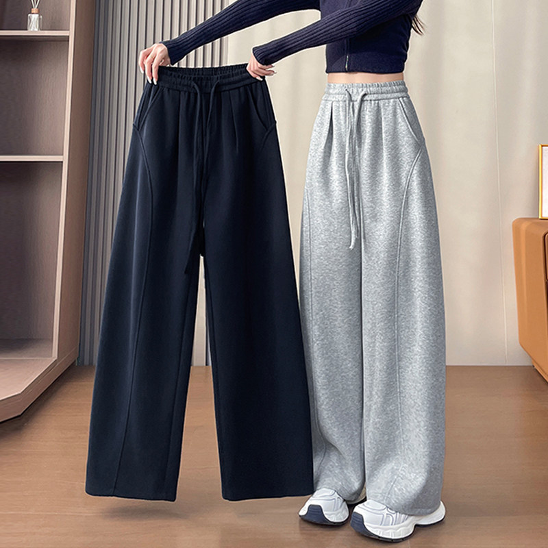 纯棉窄版阔腿香蕉裤女2025秋冬季新款加绒加厚显瘦直筒弯刀运动裤,女装/女士精品,休闲裤,淘宝优惠券,粉丝福利购,淘宝优惠卷