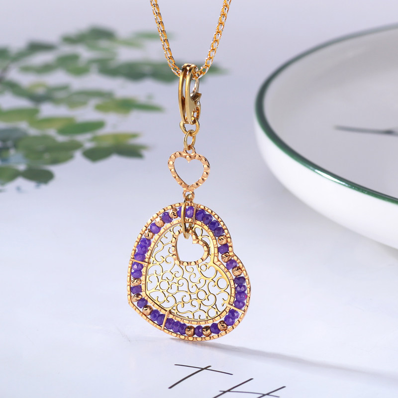 意大利工艺18K黄金吊坠750玫瑰彩金镂空桃心毛衣挂坠子颈饰万能扣