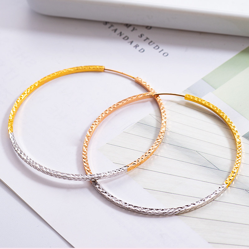 车花大耳圈正品18K金耳环玫瑰金三色彩金Au750耳饰耳坠欧美时尚款