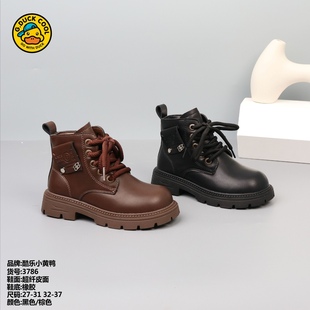 时尚儿童马丁靴2024冬季新款复古男女童大黄靴短靴加绒男女童皮靴