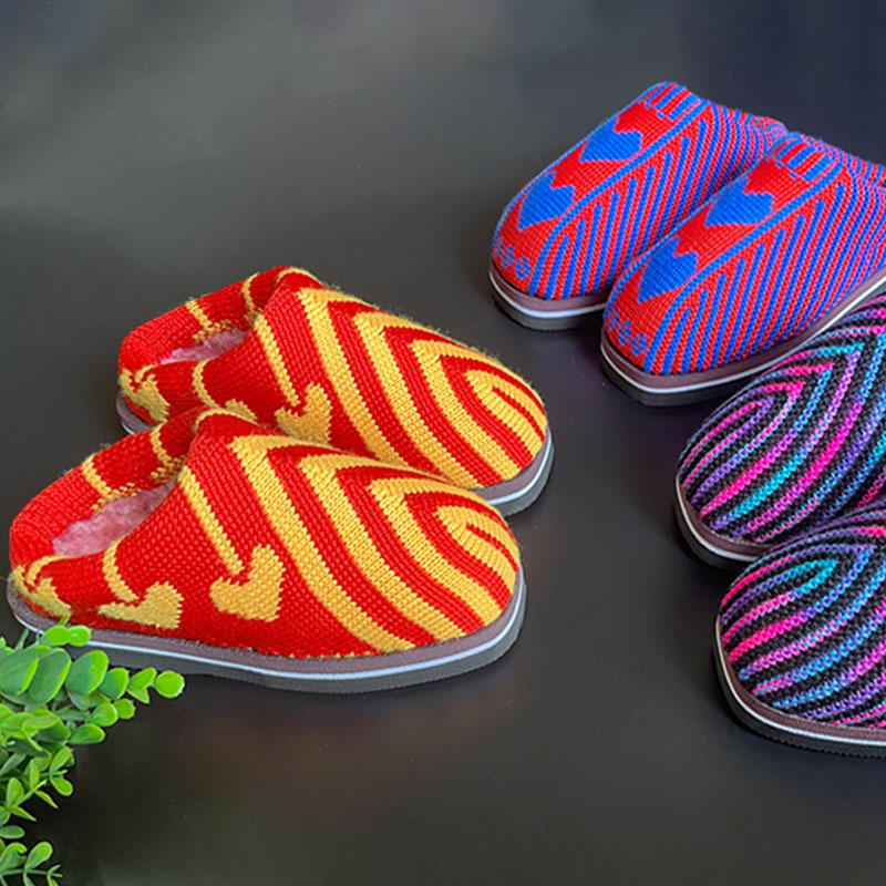 手工毛线棉拖鞋 冬季编织男女平跟防滑耐磨保暖地板加厚居家包邮1