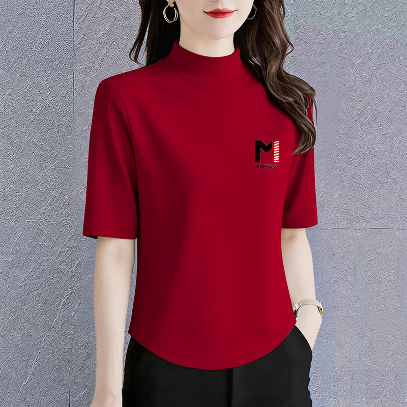 高档冰瓷棉五分袖t恤女夏季新款韩版修身显瘦休闲女士polo衫上衣