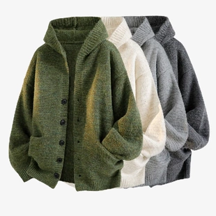 爆款欧码大码连帽开衫针织衫毛衣男秋冬外套海马毛潮男式保暖舒适