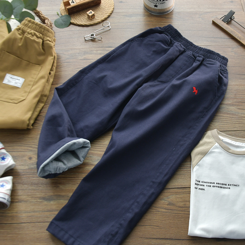 柔软棉布内里~儿童休闲双层裤男童宽松直脚舒适弹力松紧腰夹裤