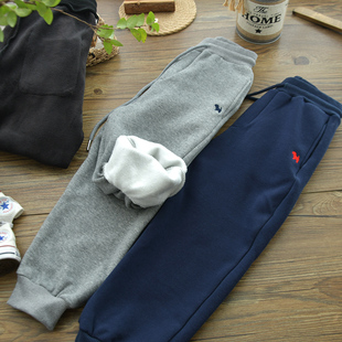 秋冬儿童柔软不倒绒休闲卫裤中大童男童加绒束脚运动长裤柔软百搭