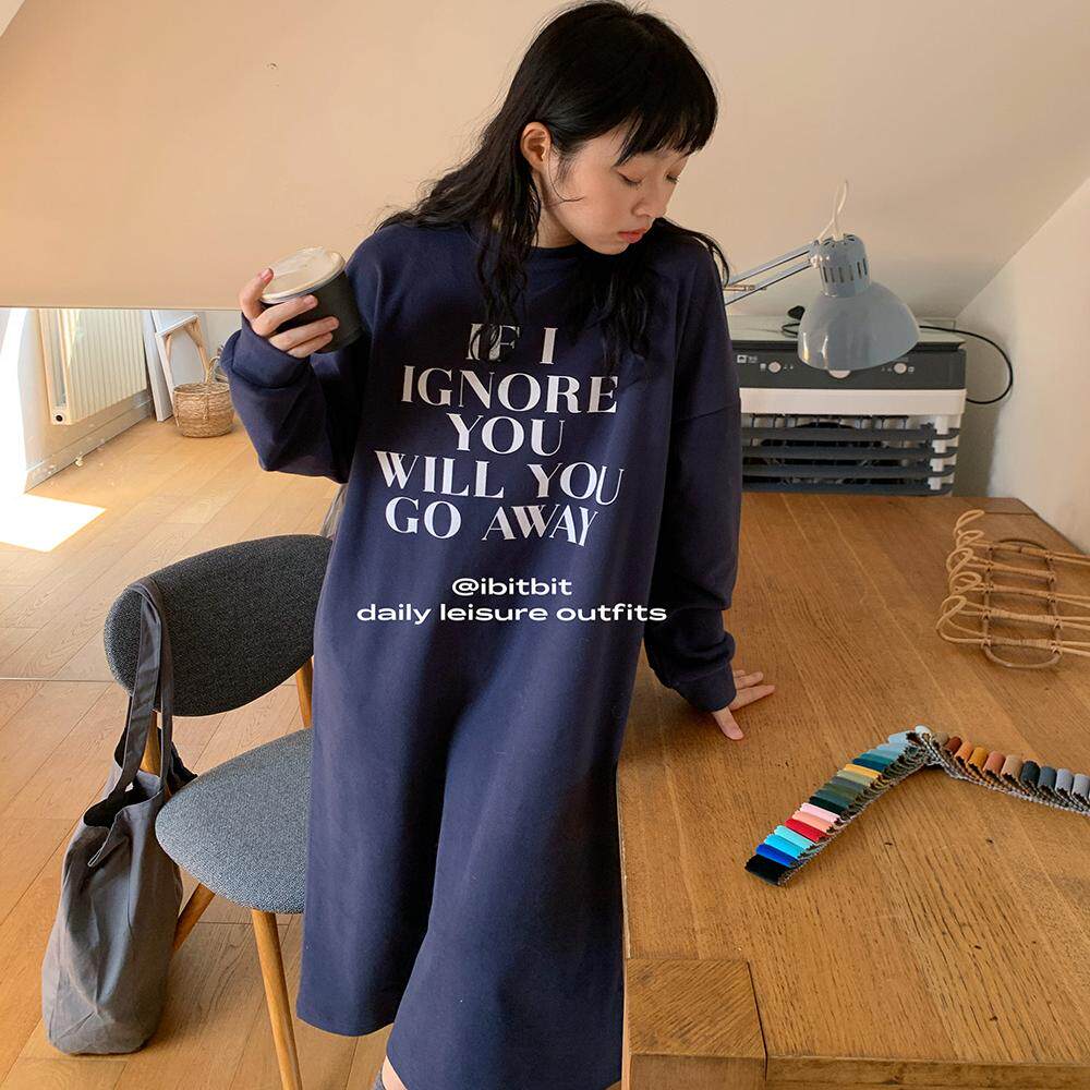 韩式ins柔软字母休闲卫衣裙子显瘦宽松磨毛加厚秋冬居家服可外穿