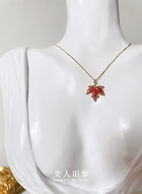 质感显白微镶锆石镀14K枫叶项链高级感锁骨链颈链性感金色锁骨链
