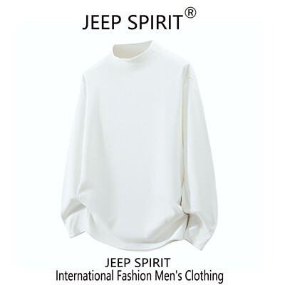 JEEP SPIRIT男女通用白色德绒半高领长袖T恤保暖打底衫纯色可团购