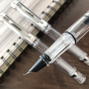 (送笔尖)透明杆大容量直液式吸墨弯尖美工钢笔学生硬笔书写钢笔