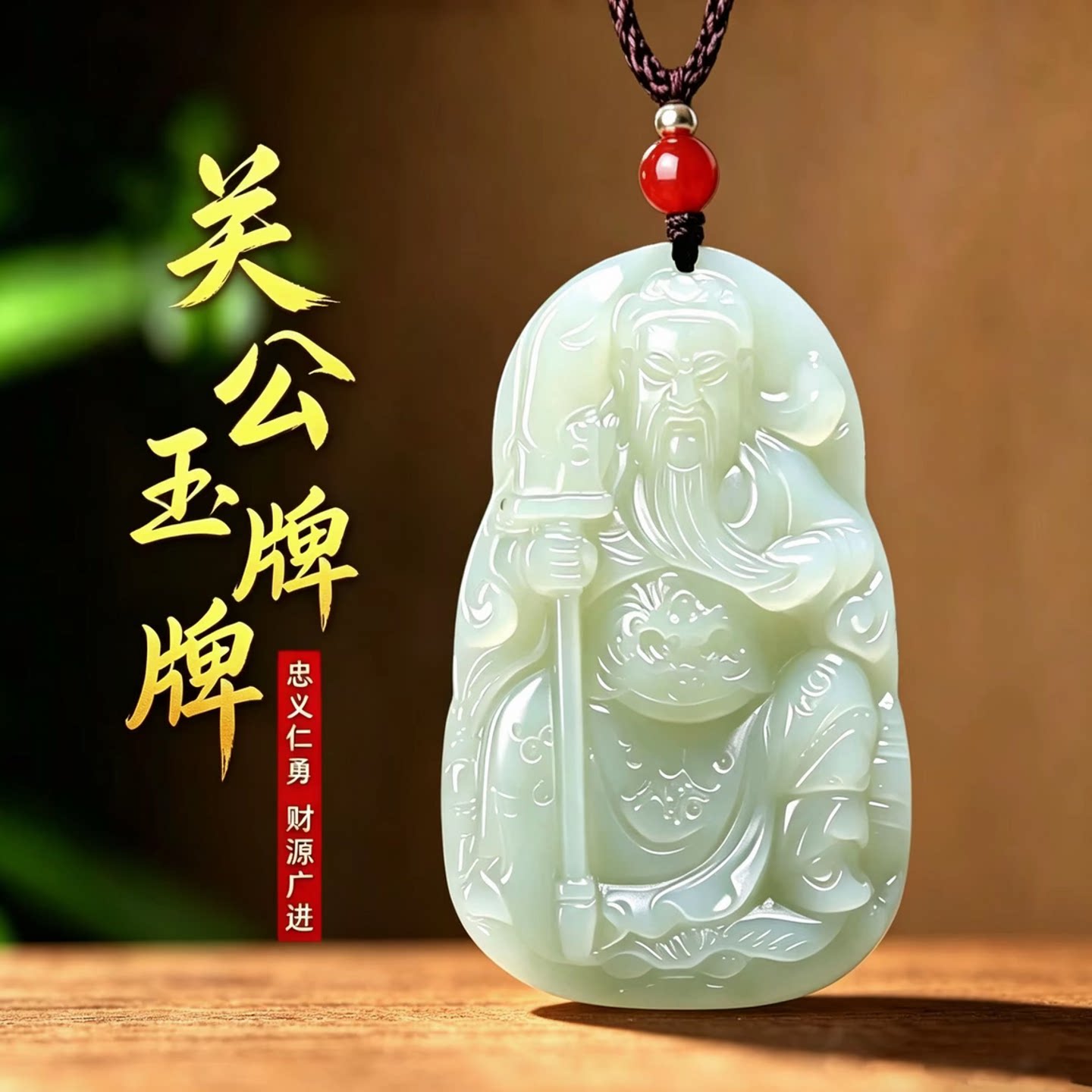 白玉关二爷挂件男女款关羽玉牌