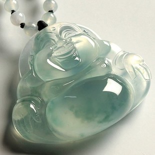 缅甸翡翠佛公吊坠冰种飘绿花翡翠玉佛挂件女款弥勒佛玉吊坠毛衣链