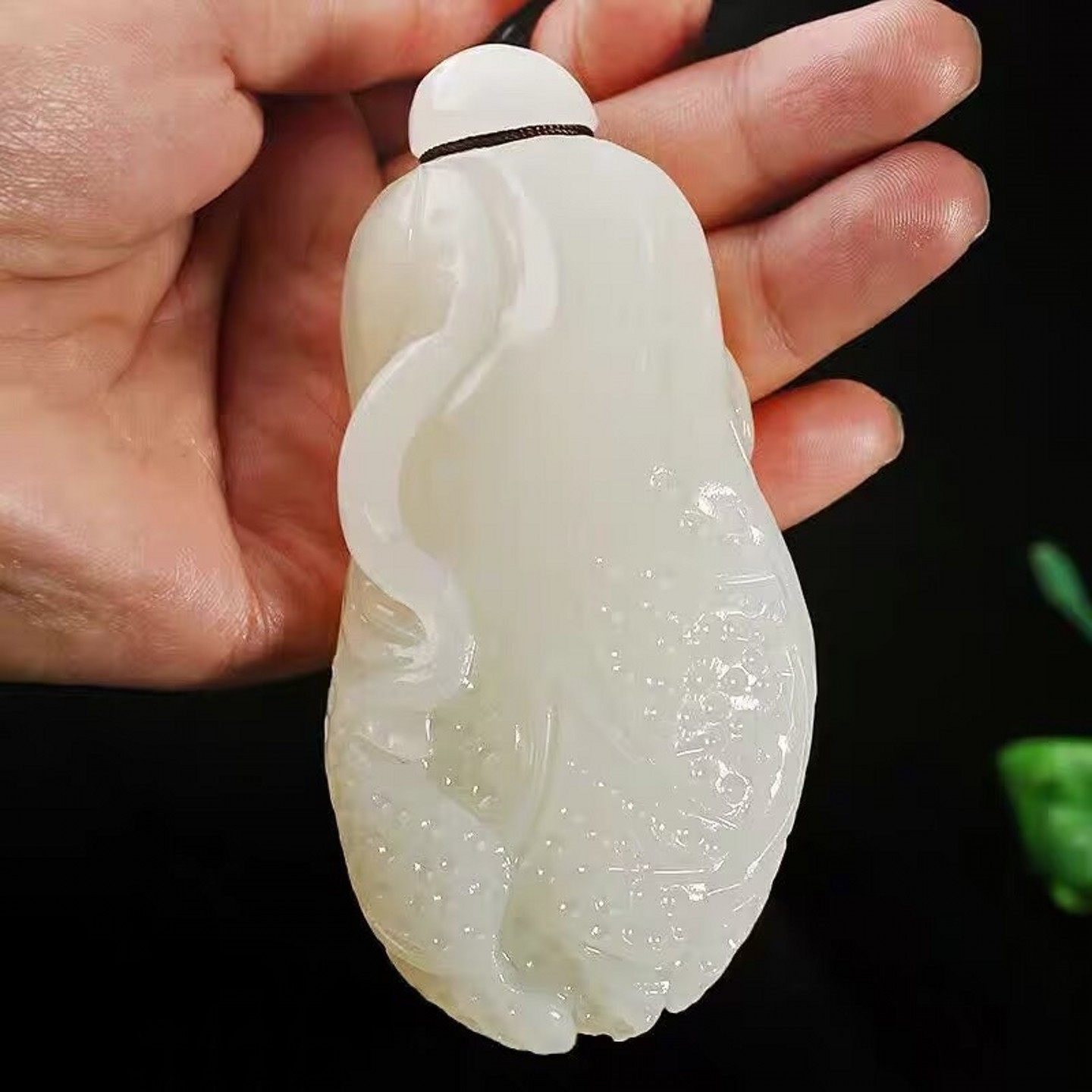 天然玉石玉器白菜手把件羊脂级白玉百财聚来把件把玩件男女款把件