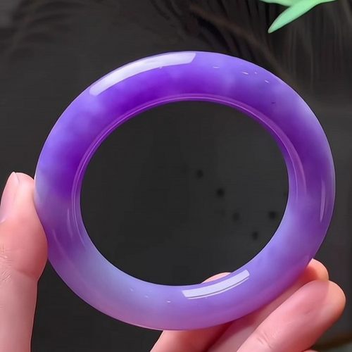 冰糯种紫罗兰翡翠处理玉镯子