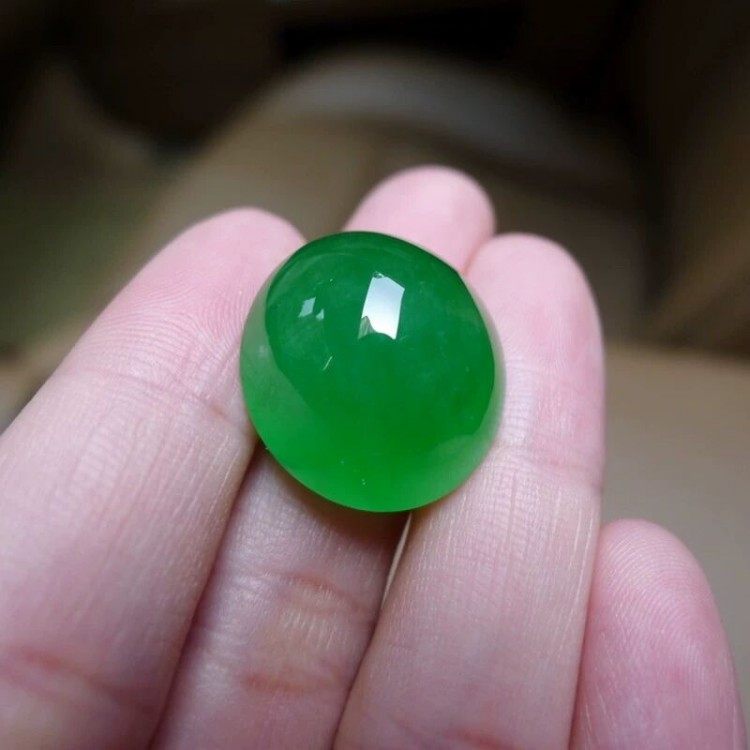 缅甸冰种帝王绿翡翠戒面阳绿翡翠蛋面戒面裸石男女款可镶嵌玉戒指
