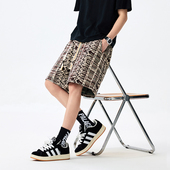 潮中宽松青少年跑步杏棕沙滩裤 休闲5分裤 男夏外穿五薄肌理感美式