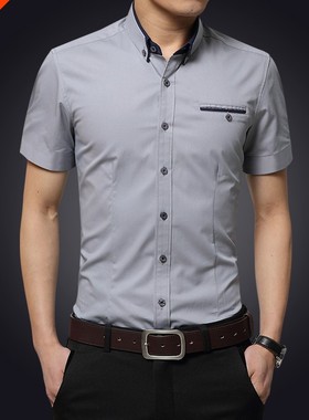灰色衬衫衣男短袖夏季韩版修身高级感耐脏领半袖ins个性帅气衬衣
