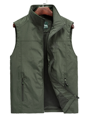 军绿色男士马甲户外春秋款轻薄款马褂休闲无袖大码坎肩马夹中老年