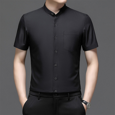 其他立领商务休闲插袋短袖衬衫