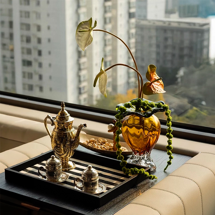 现代中古老钱风花瓶软装饰品样板间卧室飘台茶几茶具奶壶套装摆件